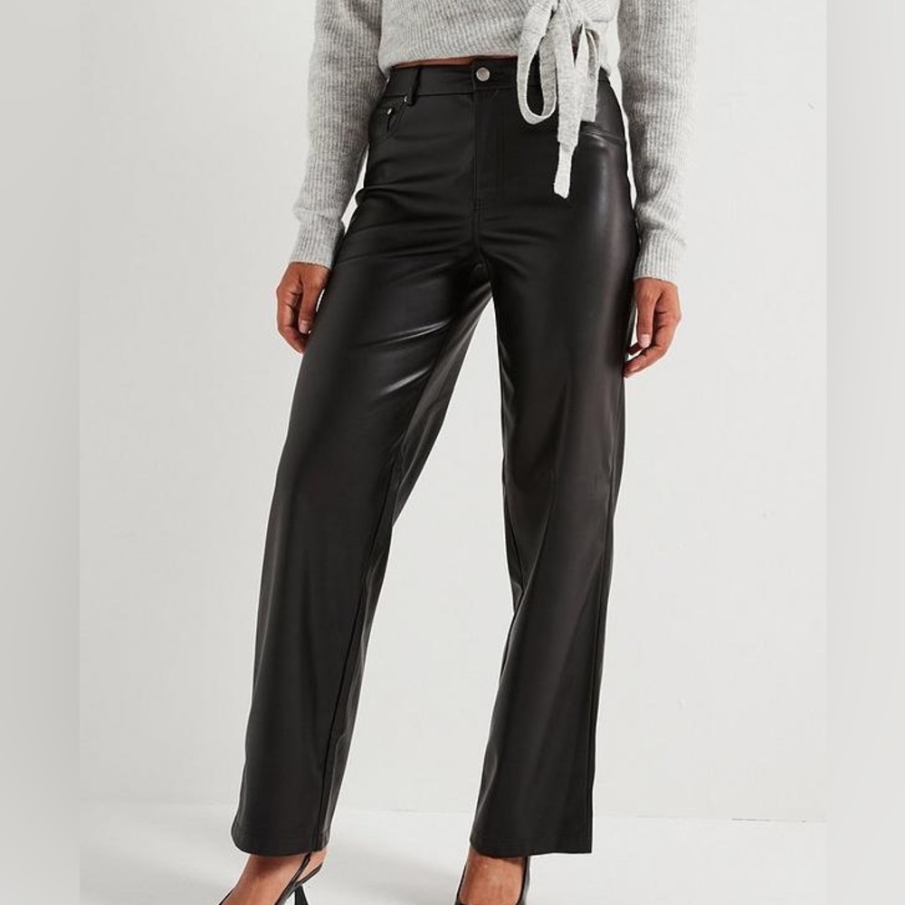 Zara Black Leather High Waisted Straight leg pants